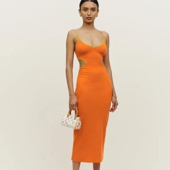 Reformation Lilou Knit Dress in Citrus/Ochre Size Medium - Picture 1 of 4